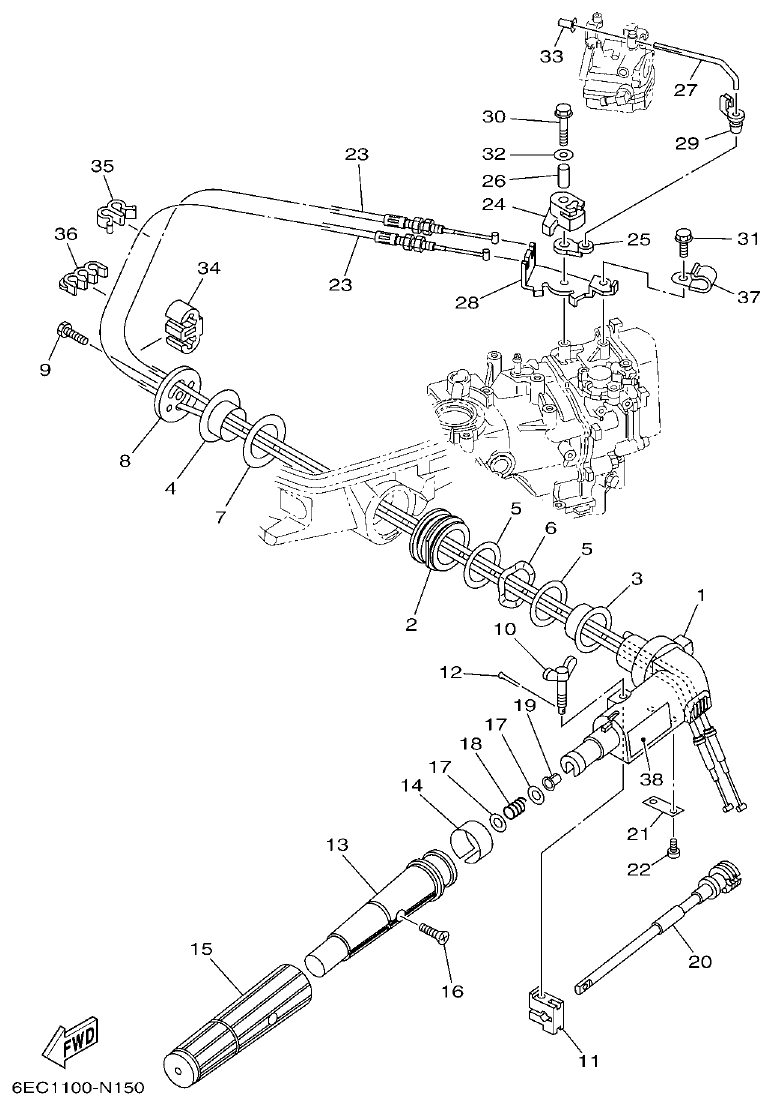 Yamaha F4BMH, F5AMH, F6CMH STEERING parts diagram